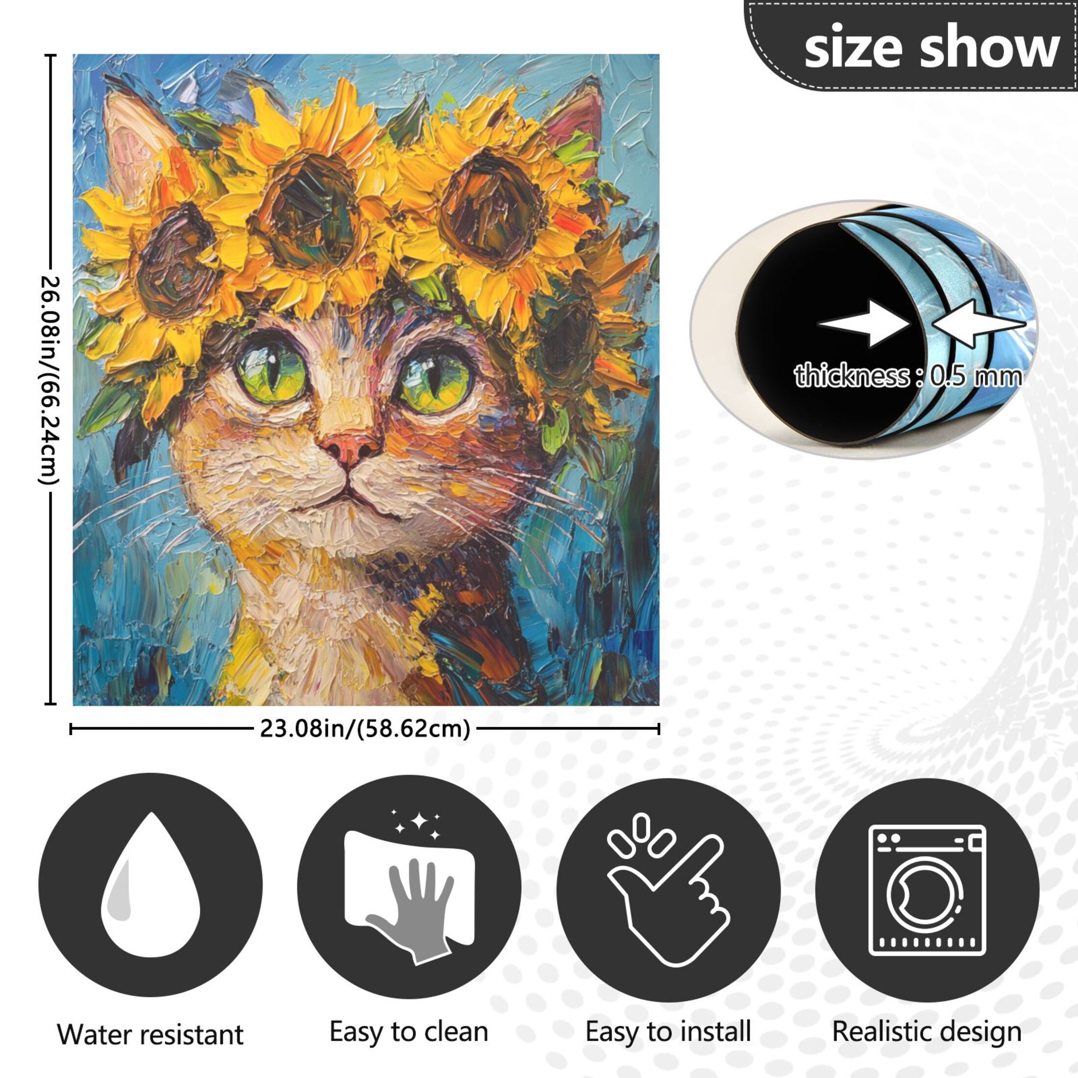 Dishwasher Magnetic Sticker 23x26 Inch Refrigerator Magnetic Sticker Washing Machine Magnetic Sticker Kitchen Panel Magnetic Sticker Home Decor Beautiful Sunflower Cat