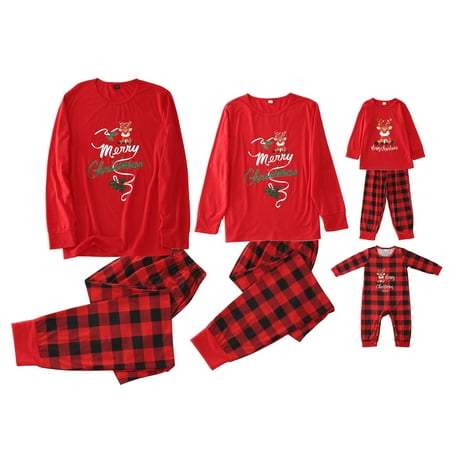 

Amuver Christmas Matching Family Pyjamas Reindeer Santa Claus Long Sleeve PJs Plaid Pants Jammies Sleepwear Sets for Women Men Kids Baby