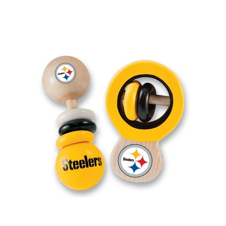 BabyFanatic Wood Rattle 2 Pack – NFL Pittsburgh Steelers Baby Toy Set