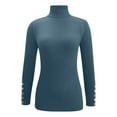 thumbnail image 6 of Fiaer Fall Turtleneck Sweaters for Women Slim Fit Cozy Long Sleeve Solid Lightweight Fashion Comfort Button Decor Knit Tops Blue M, 6 of 7