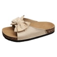 thumbnail image 4 of Rokment Womens Bowknot Cork Footbed Slip on Slides Sandals Beach Casual Suede Open Toe Platform Dress Slippers Comfortable Wide Width Walking Flat Summer Beige Size 6.5, 4 of 5