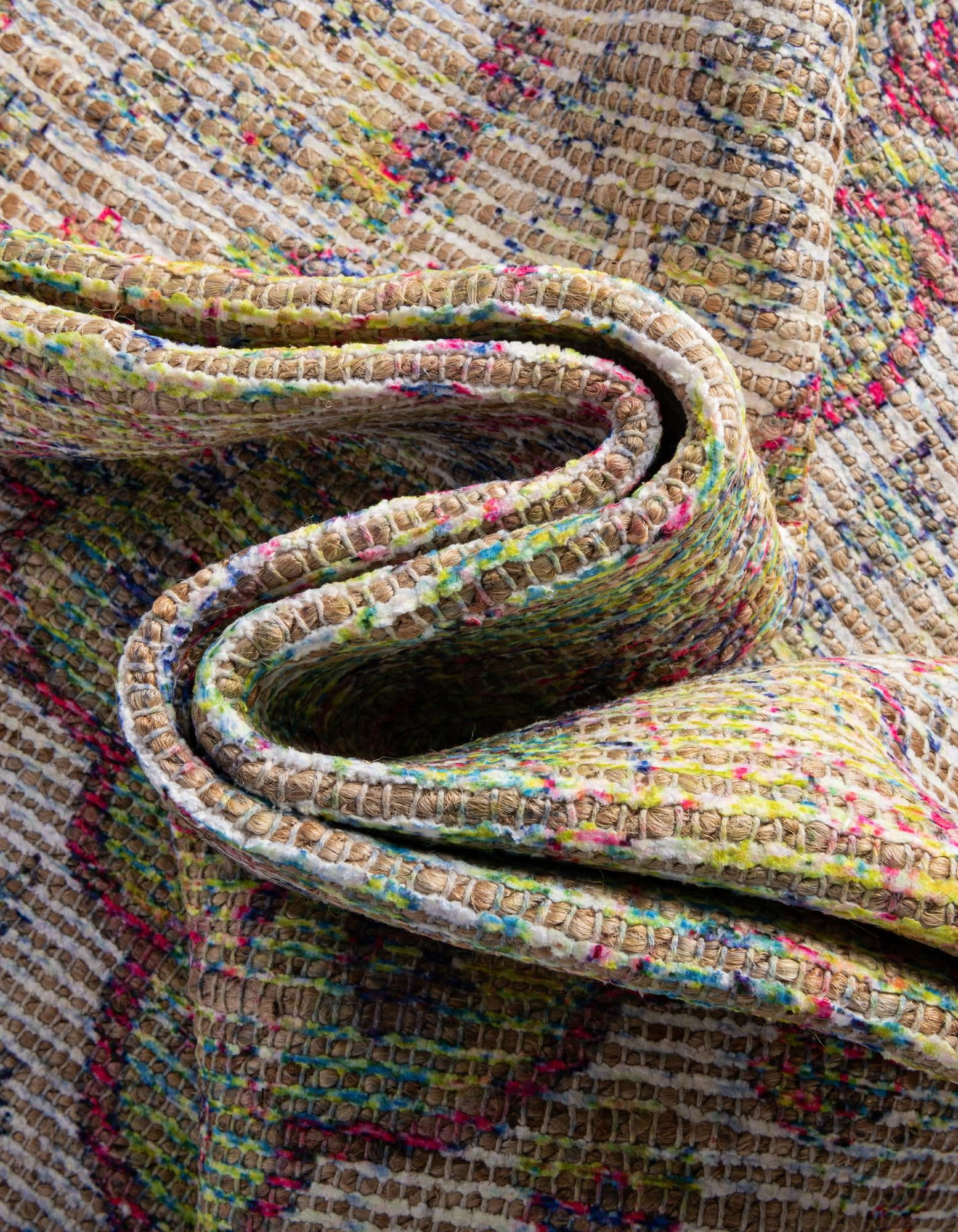 Unique Loom Chenille Jute Collection Area Rug - Amba (9' x 12' Rectangle Ivory Pink/Navy Blue)