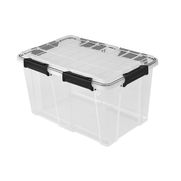Sterilite 51 L Gasket Box, WaterProof Clear Plastic Storage Bin with Lid, Gasket Seal and Durable Latches, Black
