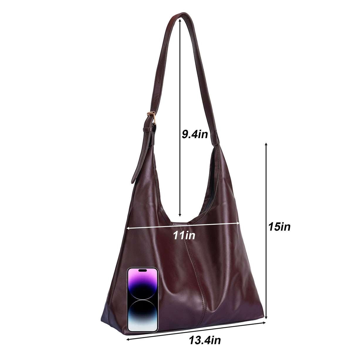 Spencer Women's PU Leather Bucket Handbag, Leather Hobo Bags for Women Slouchy Tote Bag Purses Ladies Tote Shoulder Bag, Coffee