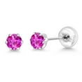 thumbnail image 5 of Gem Stone King Pink Sapphire Platinum Stud Earrings for Women Men | 0.27 Cttw | Gemstone September Birthstone | Round 3MM, 5 of 6