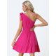 thumbnail image 4 of Mini vestido bohemio Allegra K Rosa caliente L con volantes fluidos, 4 of 6