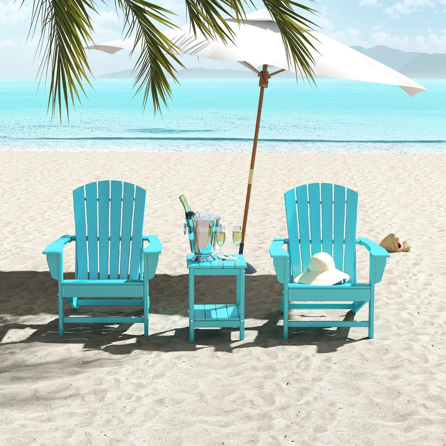 PIPOPA Outdoor Adirondack Chair, HDPE All Weather Patio Chair for Deck Backyard Garden, Aqua
