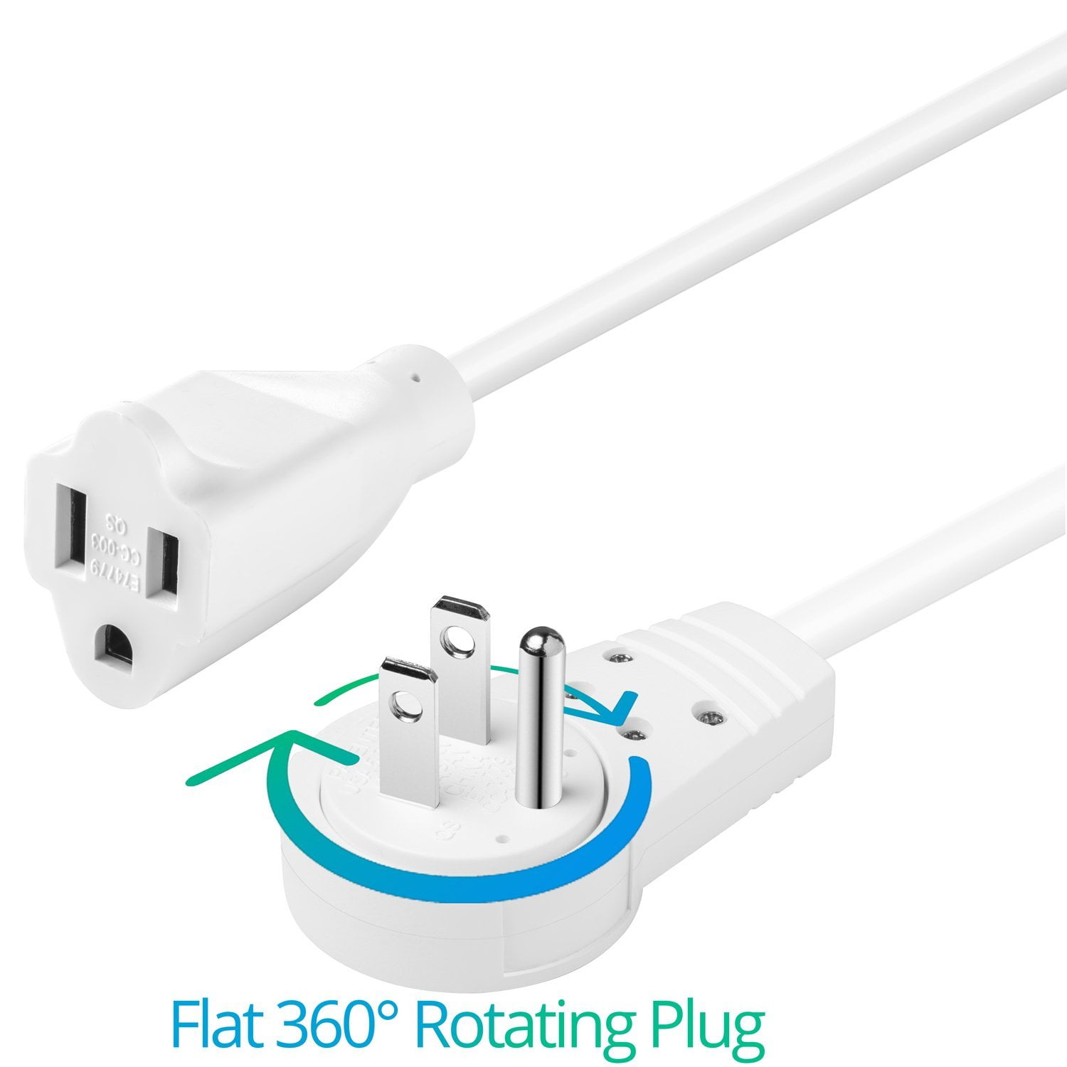 Maximm Cable 6 Feet 14Awg 360° Rotating Flat Plug Extension Cord / Wire