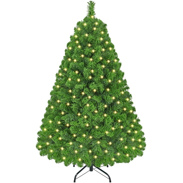 Árbol de Navidad Yaheetech Flocado Preiluminado 4.5 Pies con 100 Luces Blancas Cálidas