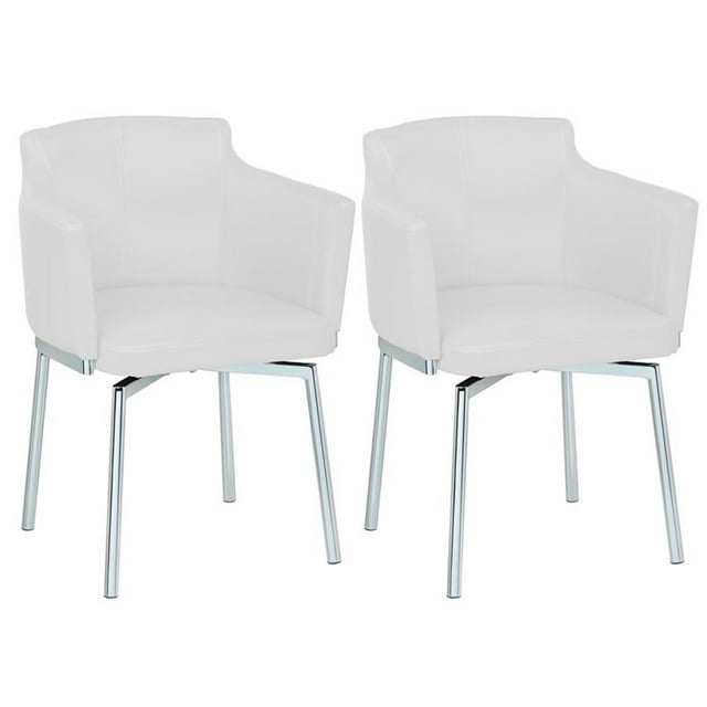 Pemberly Row Club Arm Chairs with Memory Swivel in White (Set of 2)