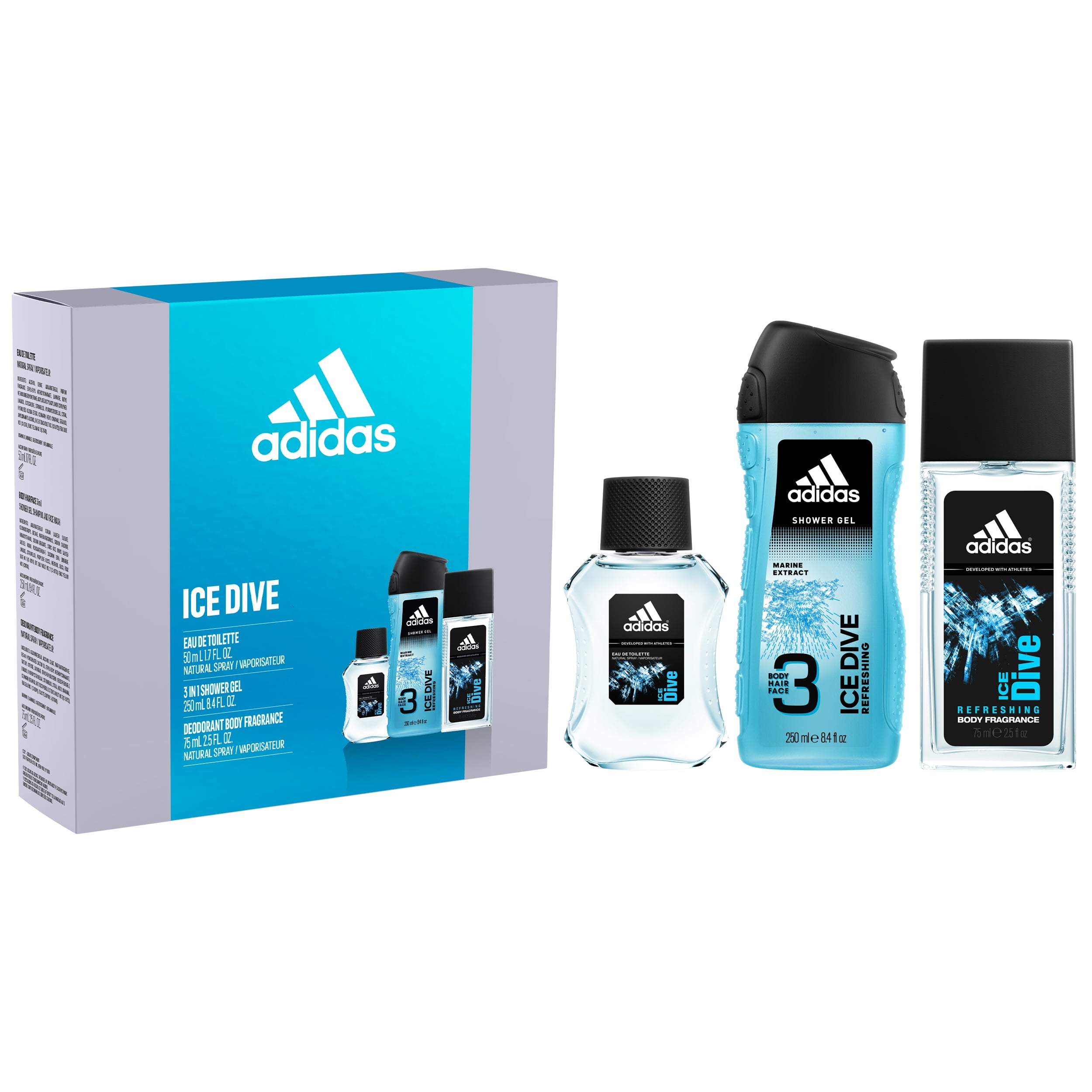 licencia cuenta Excluir Adidas Ice Dive Toiletry Set: Body Wash 8.4 oz + 1.7 oz EDT + 2.5 oz DNS -  Walmart.com
