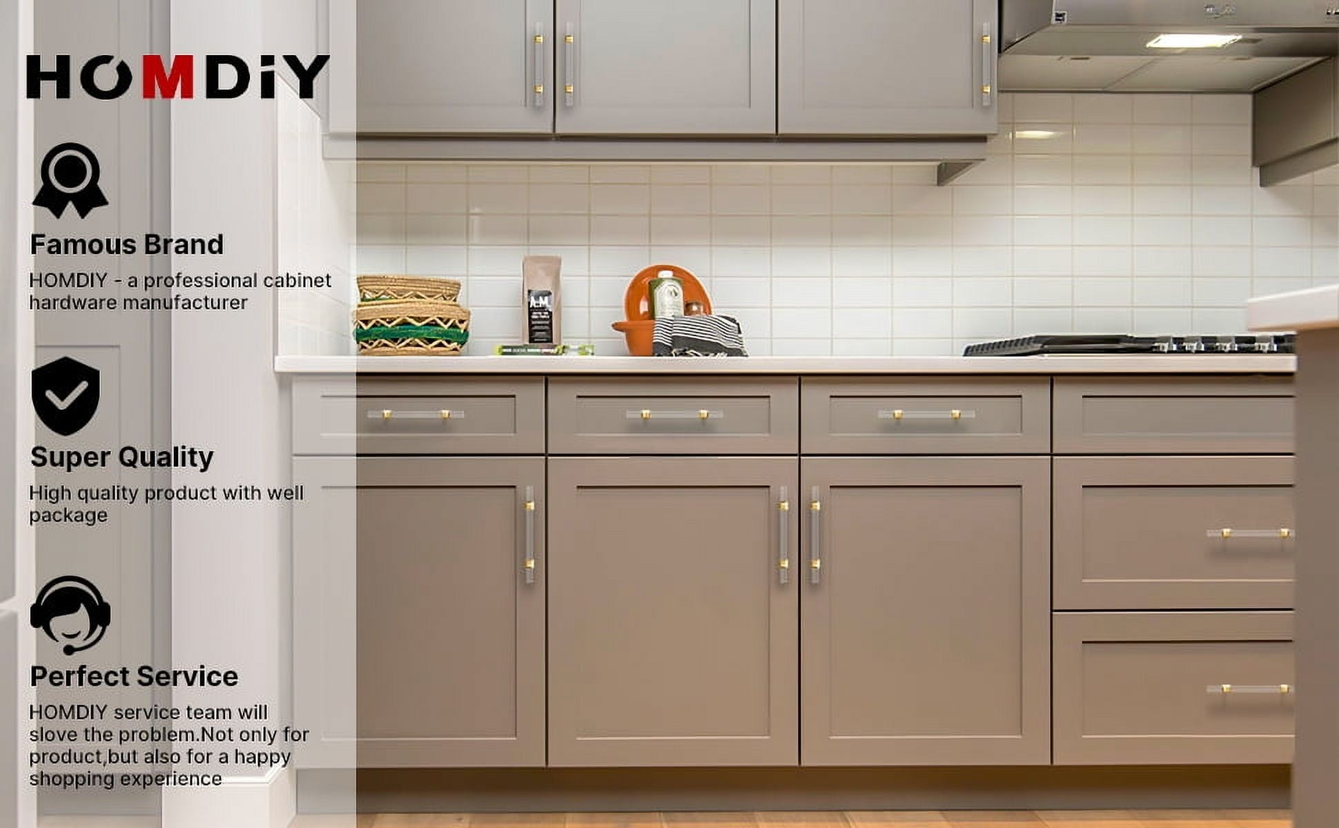 Homdiy 25 Pack Acrylic Drawer Handles Matte Gold Cabinet Pulls for Kitchen and Bedroom .etc