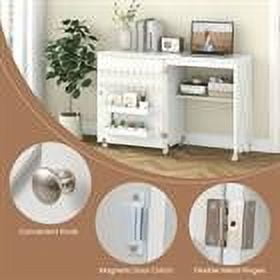 Kepooman Office Desks,Sewing Tables,Folding Sewing Table with Storage Shelf and 5 Lockable Wheel-White