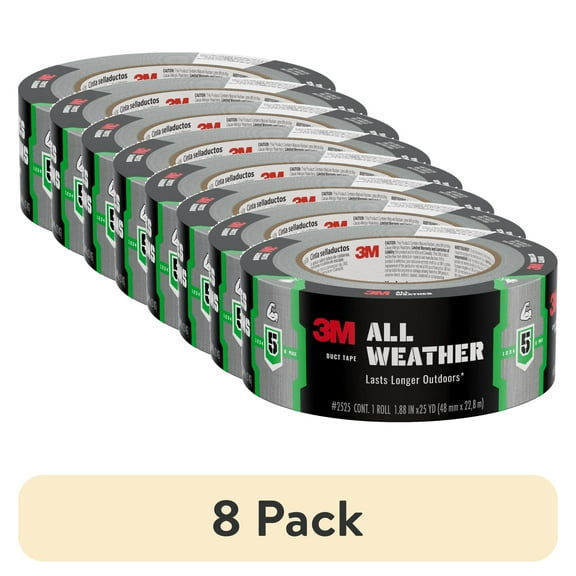(8 pack) 3M All Weather Duct Tape, Black, Lasts Longer Outdoors, 1.88 in. x 25 yd., 1 Roll