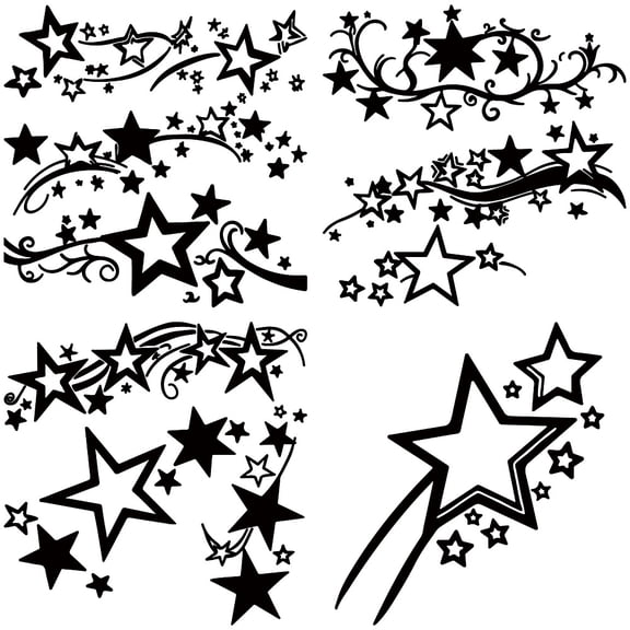 4 Sheets 4 Styles Star Car Decal Black Plastic Waterproof Reflective Graphics Car Body Side Stickers Self-Adhesive Five-Pointed Bumper DecalsDIY