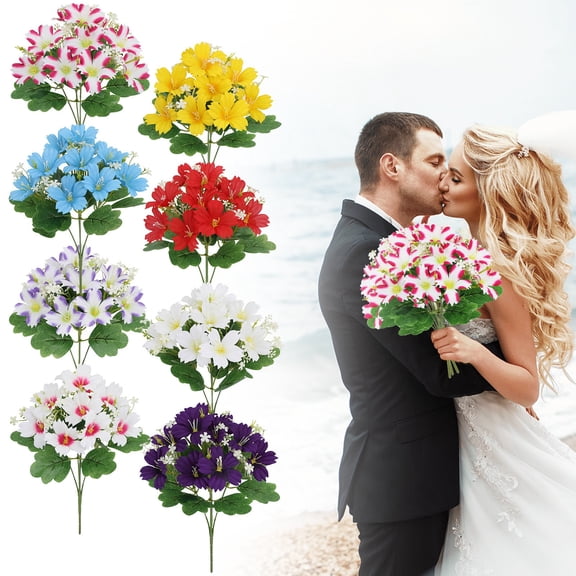Artificial Bouquet Fake Flowers for Wedding Home Hotel Decoration Arrangement Centerpiece Photography Prop and Vase Filler Dark Purple 1Pcs
