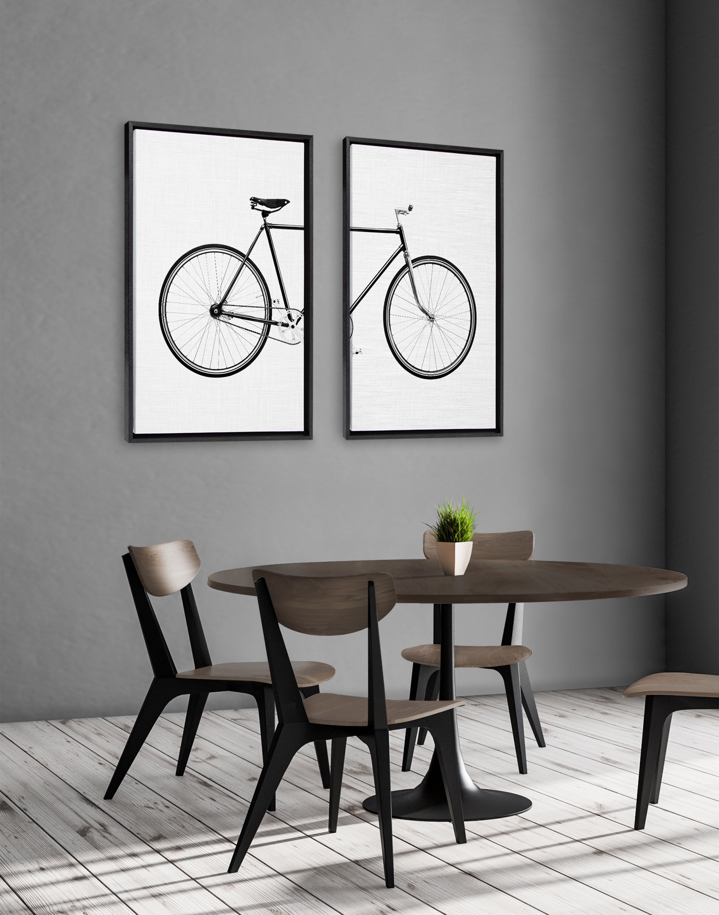 Kate and Laurel Sylvie Bicycle Framed Canvas Wall Art by SImon Te of Tai  Prints, Set of 2, 23x33 Black, Whimsical Wall Decor