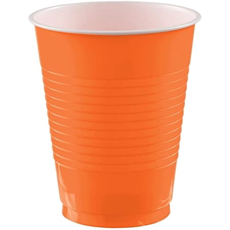 Amscan Big Party Pack Plastic Cups, 50 Count (Pack Of 1), Orange Peel