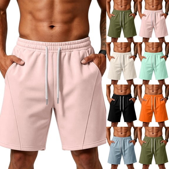 Men's Baggy Sweat Shorts Cotton Fleece Athletic Shorts Pro Workout Gym Lounge Shorts for Mens with Pockets ,XXL,Light pink
