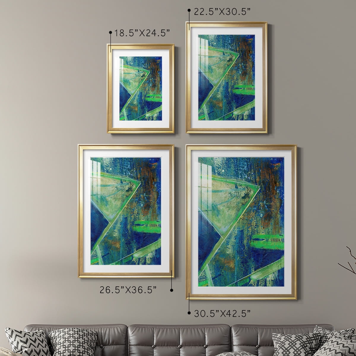 Wexford Home Geometric in Cool VII Premium Framed Print, 22.5" x 30.5" - Ready to Hang, Gold (Set of 2)