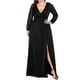 thumbnail image 1 of Vestido de fiesta de lentejuelas con perspectiva de empalme sólido de manga larga con cuello en V de talla grande Sexy para mujer a la moda Fridja  NMB3367, 1 of 9