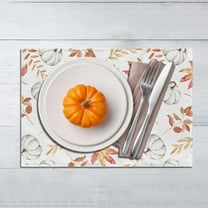 Costeam Pumpkins Fall Placemats Set of 4, Autumn Maple Leaves Thanksgiving Kitchen Dinning Table Mats Washable Place Mats for Indoor Outdoor Home Decor 32*42cm