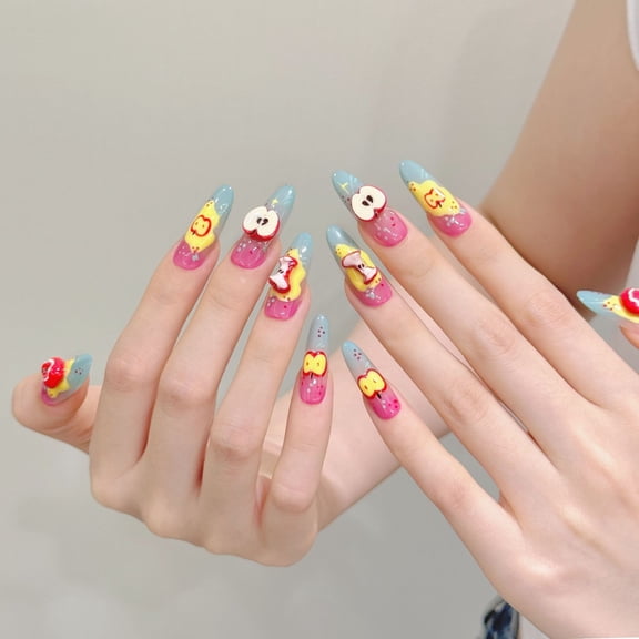 Juicy Fruit Elegance Press On Nails Long Almond Handmade with Vibrant Apple Patterns and Sweet Charm Acrylic Nail