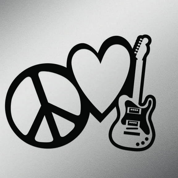 Peace Love Rock and Roll Vinyl Decal Sticker | Cars Trucks Vans Walls Laptops Cups | Black | 7 X 5.4 Inch | KCD1615B