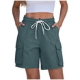 thumbnail image 2 of TAGOLD Shorts Plus Size for Womens Solid Color Drawstring Elastic Waist 4 Pocket Cargo 5 Inch Shorts For Outdoor Hiking Summer Daily Bottoms, 2 of 4