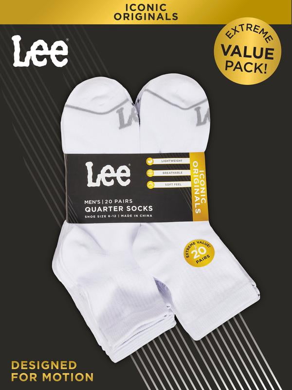 Lee Iconic Originals Quarter Low Cut Socks, 10-13, Heather Grey, 20-Pack