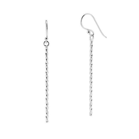 Simple Twist Long Strick Bar Drop Sterling Silver Dangle Earrings