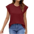 thumbnail image 1 of Plebaso Hauts pour Femmes Manches Courtes Col Rond T-Shirts Mignons Décontractés Couleur Unie Blouses Texturées 2025, 1 of 5