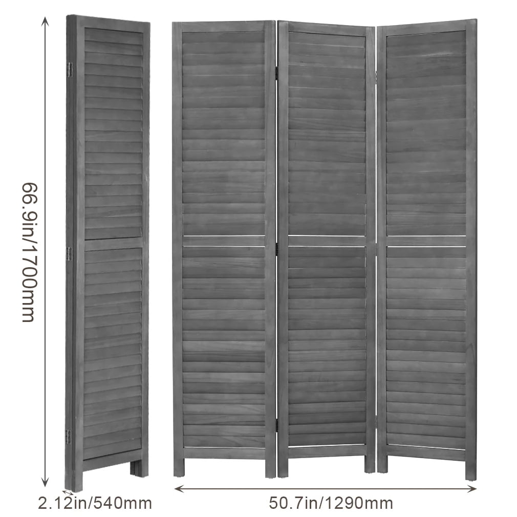 NiamVelo 3 Panel Wood Room Divider 67.7" Tall Folding Privacy Screen Wall Divider for Home Office, Gray