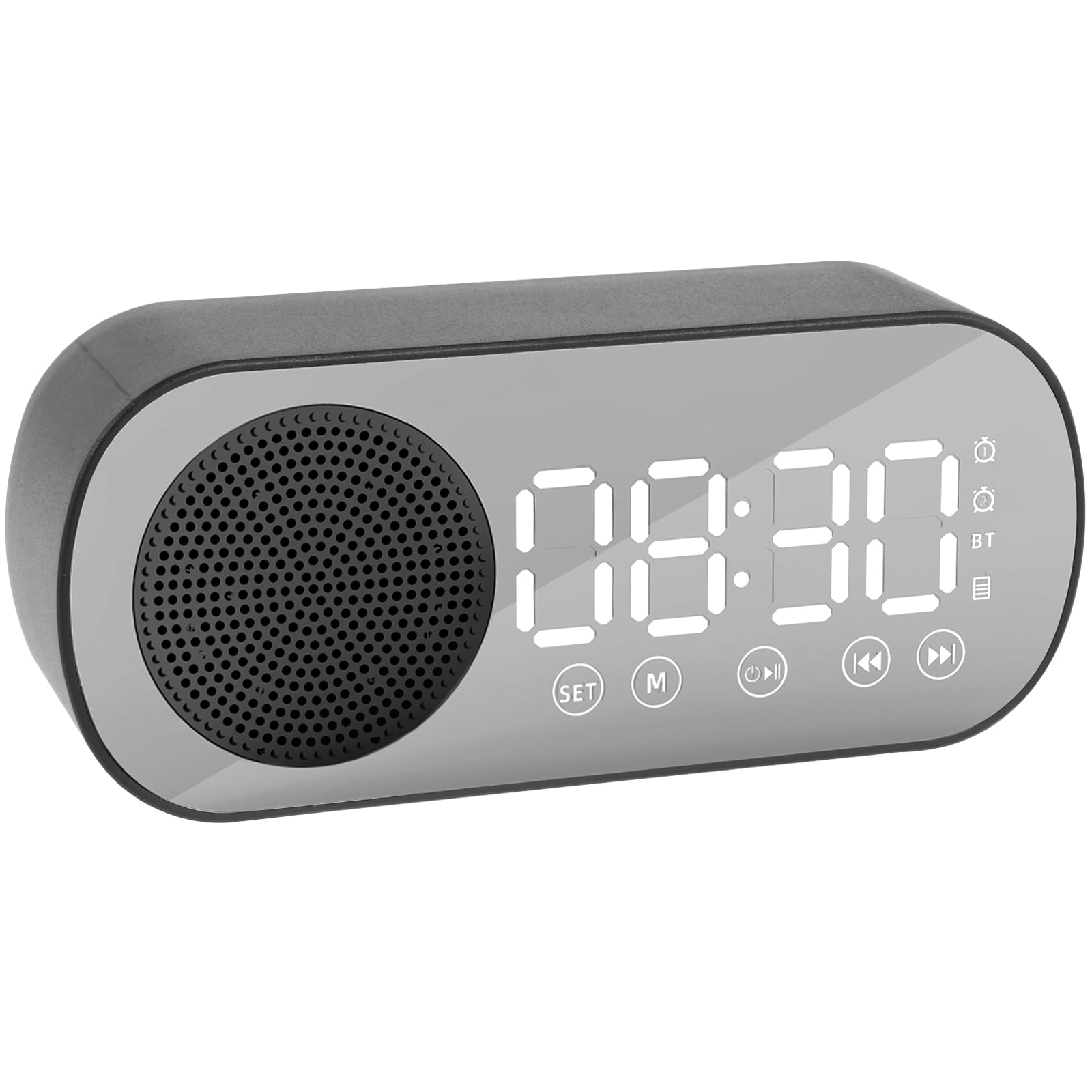 Zeokiar Digital Alarm Clock Bluetooth 5.0 Speaker LED Display Mirror Desk Alarm Clock with FM Radio Support TF Card Play Hands-Free Call Dual Alarm Clock with USB Charging Port Adjustable Brightness