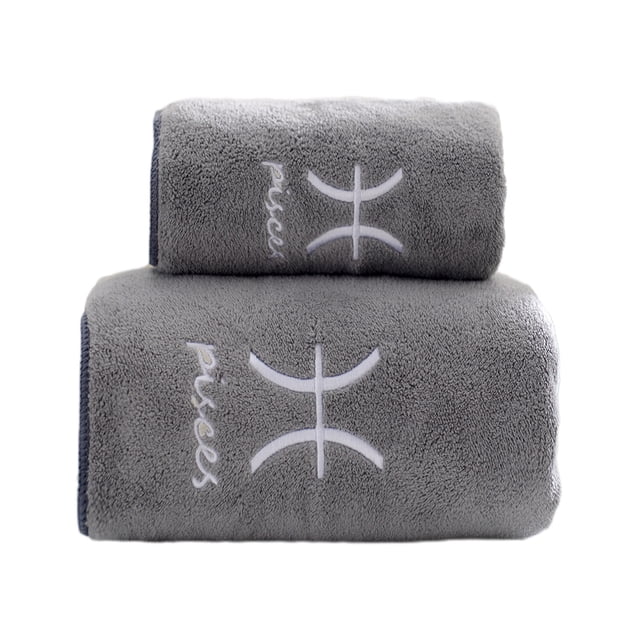 Bath Towel Set – 2-Piece Fleece Bathroom Towels, 35 cm x 75 cm + 70 cm x 140 cm, Gray, Machine Washable, Highly Absorbent