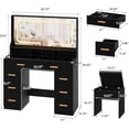 thumbnail image 2 of Vanity Desk with Mirror and Lights, Makeup Table with Glass Top & 8 Drawers, 3-Color LED Mirror, Power Outlets & USB, Hair Dryer Holder, Stool Included, Dressing Table Set for Bedroom, 2 of 7