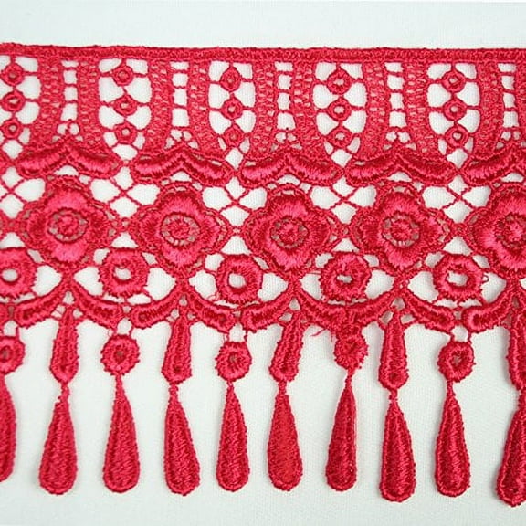 Altotux 4" Gold Gray Green Lilac Burgundy Embroidered Venice Lace Trim By 15" (RED)