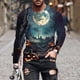 thumbnail image 1 of Blusas y camisas de manga larga con cuello redondo para hombre, estilo casual, cuello redondo, manga larga, camiseta estampada de Halloween, blusas, blusas de poliéster para hombre., 1 of 5