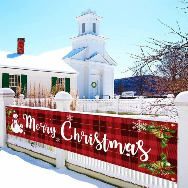 Large Christmas Yard Banner 98x19 Inches - Outdoor Holiday Porch Trim Decorations with Metal Rings for Easy Hanging