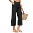 thumbnail image 2 of Linen Capri Pants for Women Elastic Waist Summer Beach Capris Cropped Pants Casual Straight Leg Pant Capri Trousers, S, 2 of 8
