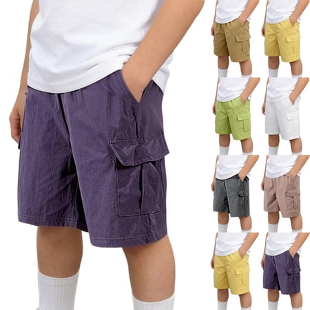 QIUOMBBP Boy s Quick Dry Cargo Shorts Waterproof Athletic Shorts with Pockets Elastic Solid Color Short Pants Green 14Years