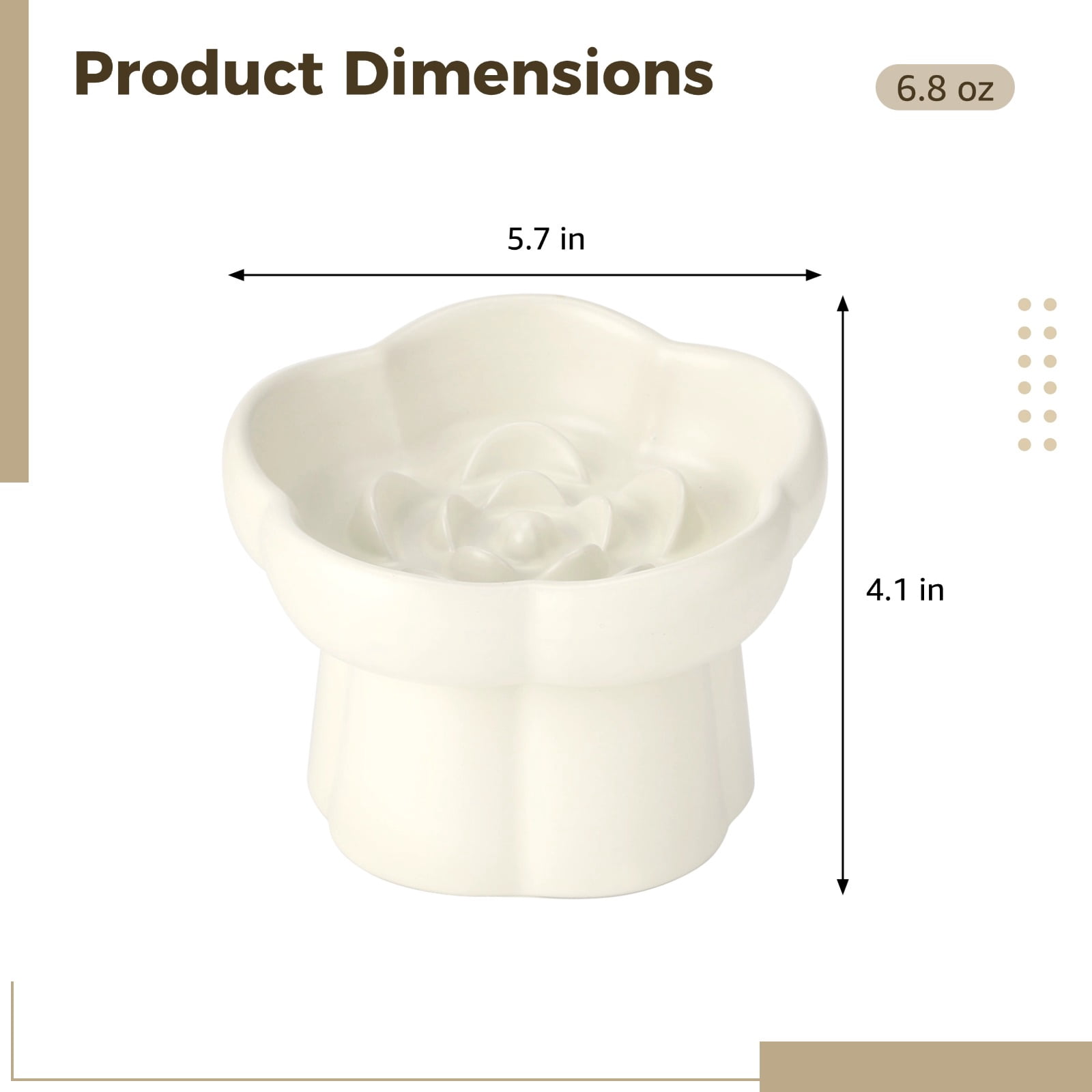 Ceramic Cat Bowl Slow Feeder, 6.8 oz Flower Shaped Elevated Cat Food Bowl with Non-Slip Base, Easy to Clean Raised Pet Dish Anti Vomiting for Dry and Wet Food