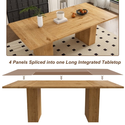 78 Inch Dining Table with Storage Base, Wood Veneer Rectangular MDF Farmhouse Table for 6, Modern Rustic Kitchen Table with Soft-Close Doors for Dining Room, Oak