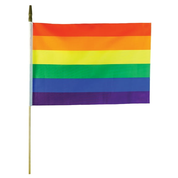 In the Breeze 3689 — 12 Piece Rainbow Stick Flag, 12" x 18" — Hand-Held Flag on Stick — Pride Flag