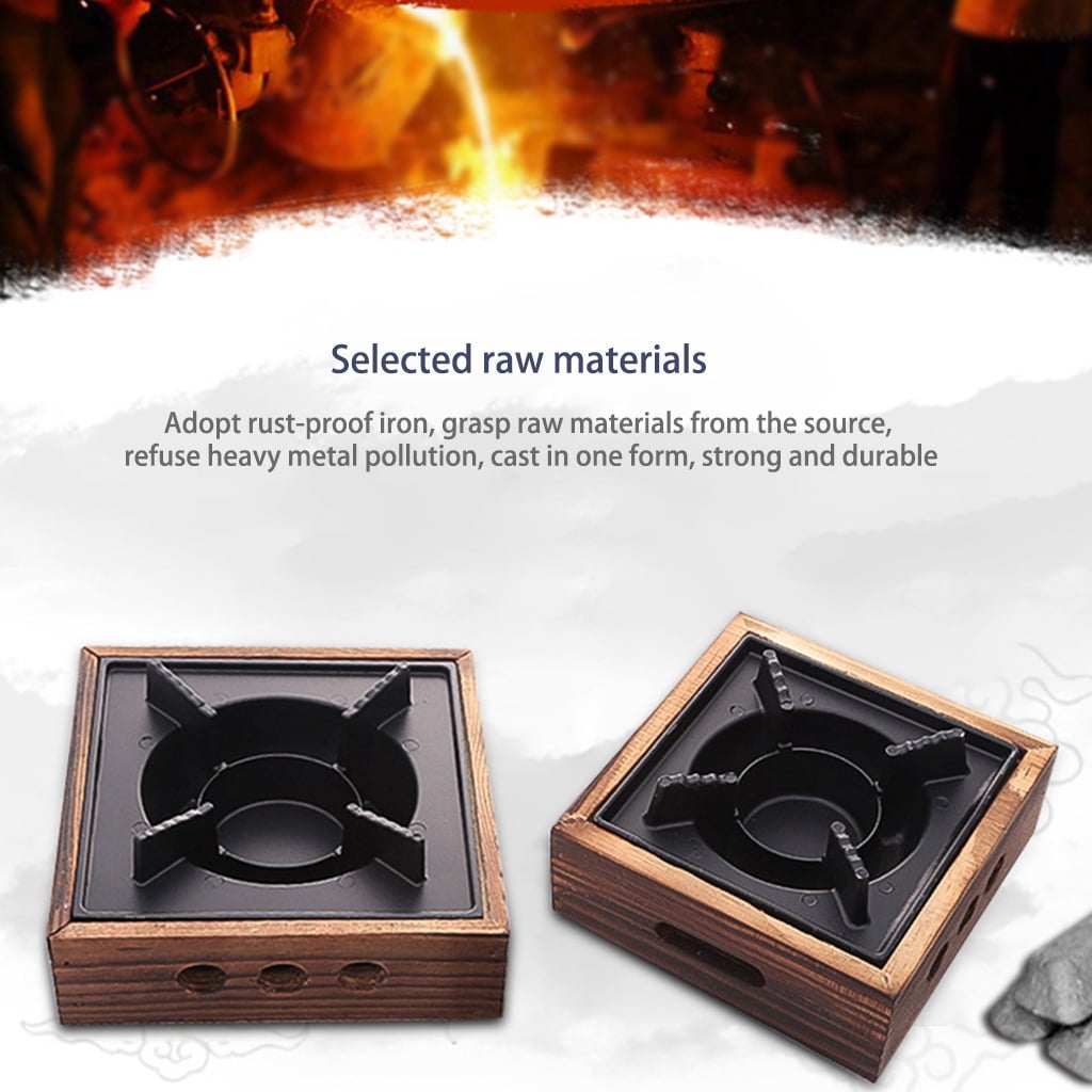 CIYISON Alcohol Stove Portable Square Commercial Solid Alcohol Stove Household Stove for Dry Stew Hot Pot Iron & Wooden Material