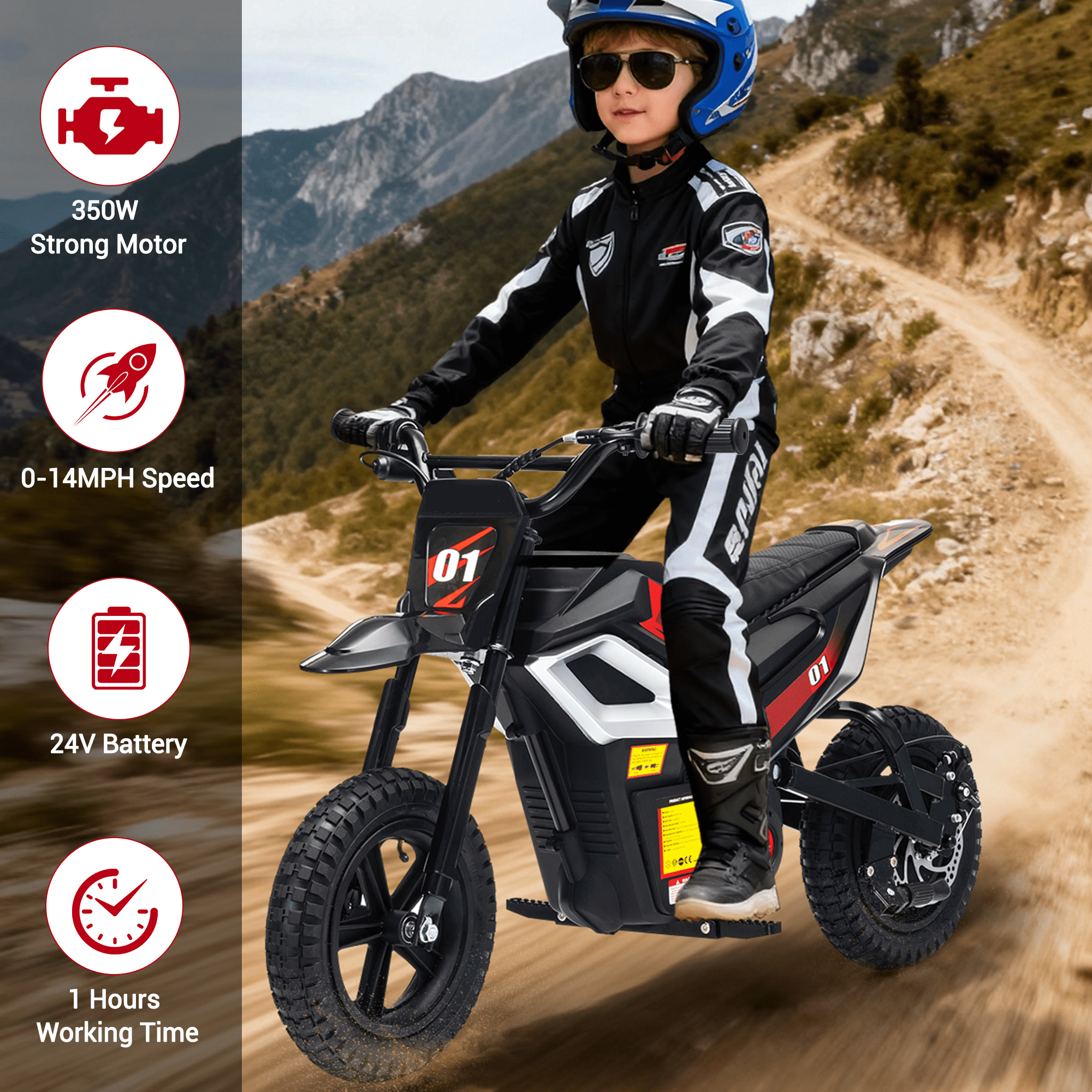 24V Electric Dirt Bike for Teens,350W Brushless Motor, 14 MPH & 35-Mile Range | Hydraulic Brakes & Spring Suspension, 130lbs Load, Off-Road Motorcycle