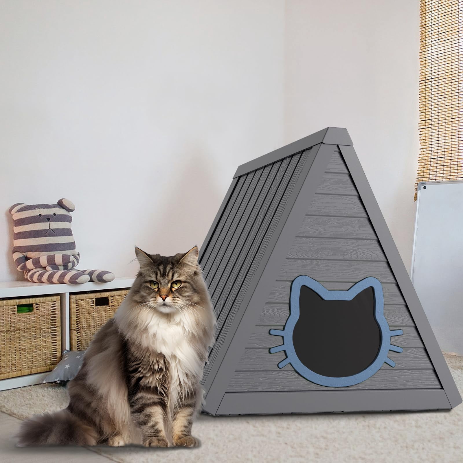 Cat House for Indoor & Outdoor Use - Spacious Weatherproof Shelter for Cats, Feral Cats - Easy to Install & Clean - Ideal for Home, Balcony (23.82 * 25.59 * 25.67 Inches)