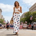 thumbnail image 4 of 4th Of July Pants for Women 1776-2026 American Flag Print Elastic High Waist Trousers Wide Leg Slit Baggy Loose Fit Soft Pants, #01 White, S, 4 of 6