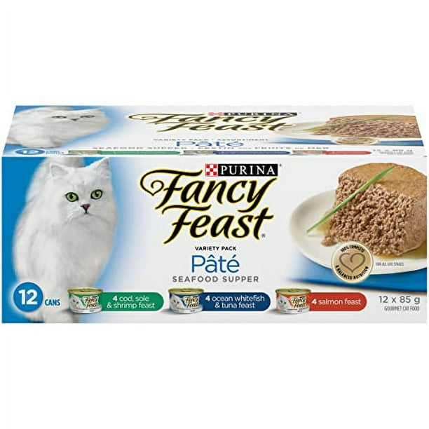 Fancy Feast Wet Cat Food, Seafood Supper Pâté Variety Pack 85 g Cans