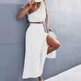 thumbnail image 2 of 2 Piece Dress for Women, Fashion One Shoulder Sleeveless Crop Top and Maxi Skirt Summer Outfit Split Skirt Set (3X-Large, White 01), 2 of 5